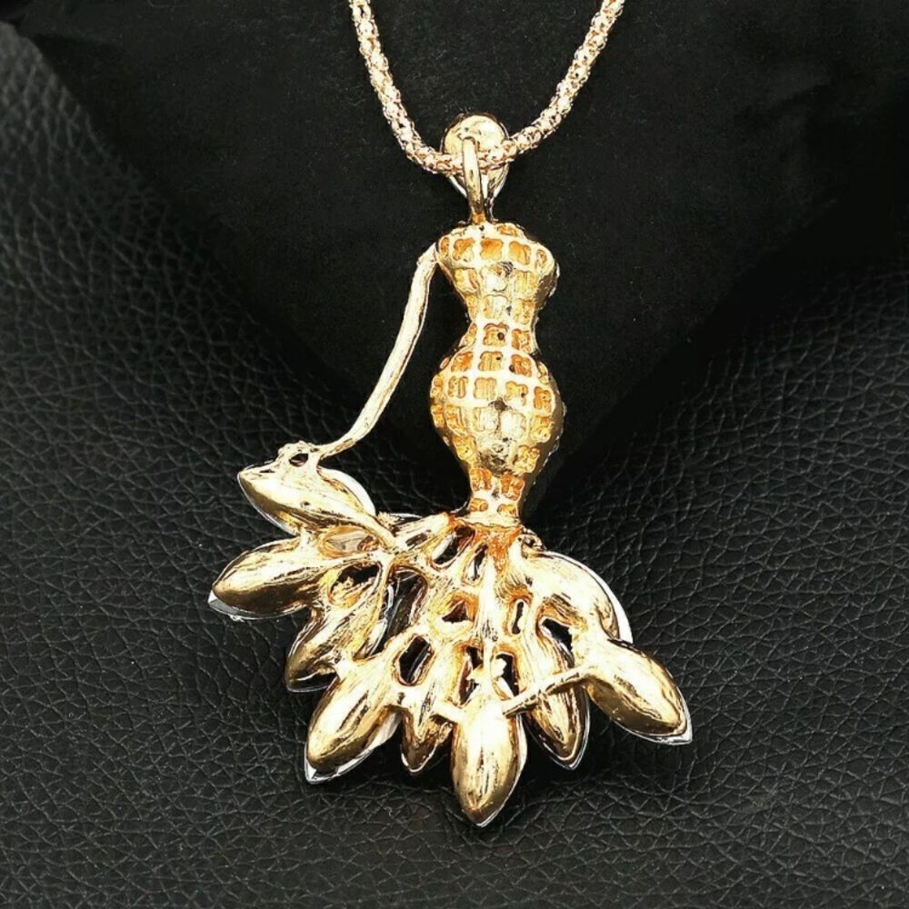 BETSEY Johnson Crystal Rhinestone Lady Pendant Necklace - Picture 2 of 2